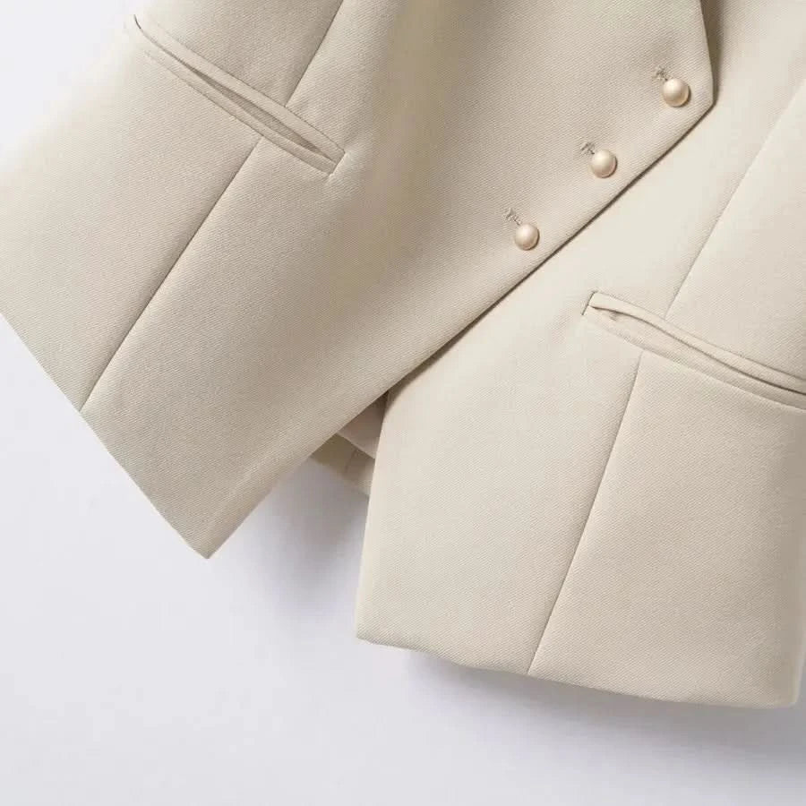 Solid Color Short Vest Women's Spring & Fall Fashion V Neck Diagonal Button Versatile Workplace Elegant Vest Jacket Top - M & M Global