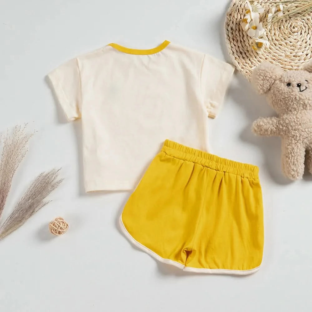 Summer 2pcs Children Clothes Sets Korea Moon Print Outfits Muslin Patchwork Casual Suits Kids Shorts T-shirt Boys Girls Outfits - M & M Global