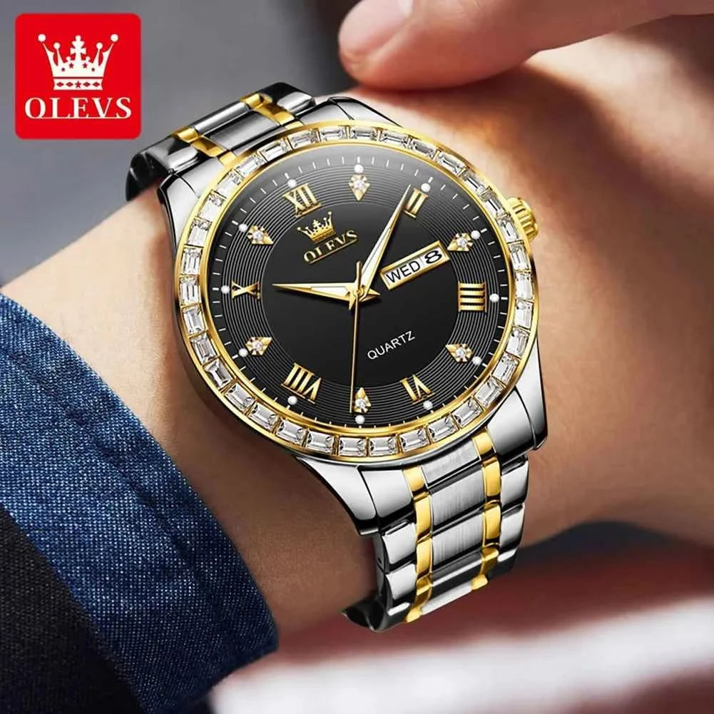 OLEVS 9906 Quartz Men's Watch Classic Fashion Men's Business Waterproof Stainless Steel Diamond dial Top Luxury Brand Men Watch - M & M Global