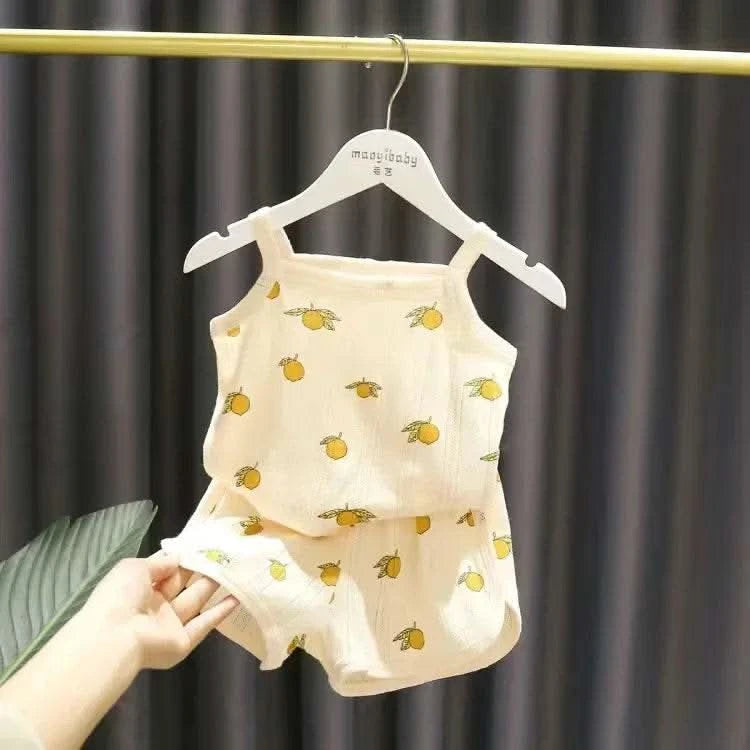 Baby Clothes Sets Summer Toddler Girl Strap Suits Cotton Printing Baby Boy Tops Tee and Shorts Infant Tracksuit Newborn Sets - M & M Global