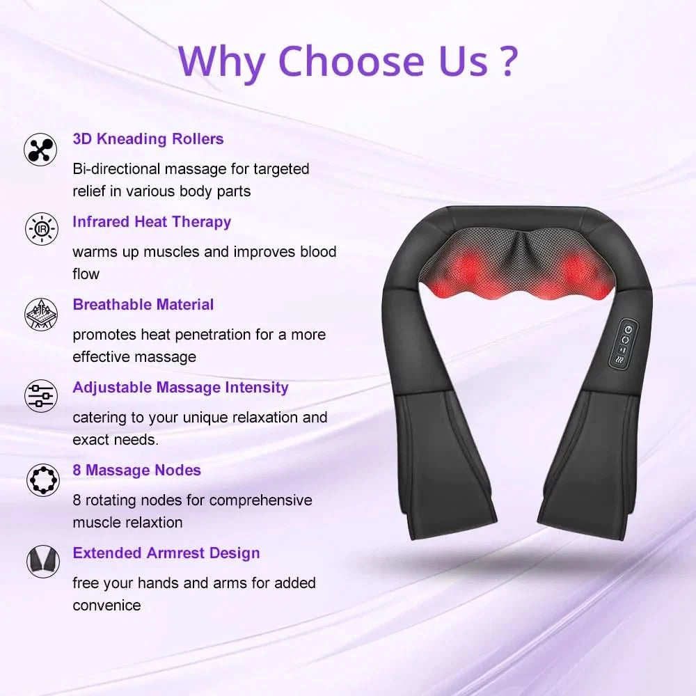 Neck and Shoulder Massager With Heat Electric Back Massagers Kneading Massage Pillow Full Body Muscle Home Car Use - M & M Global