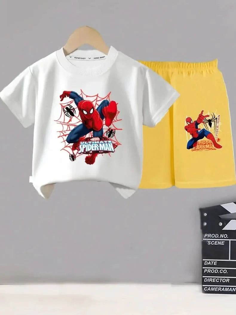 Anime Spiderman Boys T Shirt Shorts 2pcs Sets Breathable Waffle Fabric Kids Sport Clothing Set Children Casual Outfits - M & M Global