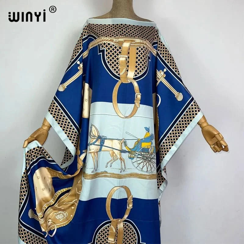 WINYI 2023 new Africa Fashion boho Popular printed twill Kaftan Maxi dress Summer Beach Bohemian Caftan long dress for lady - M & M Global