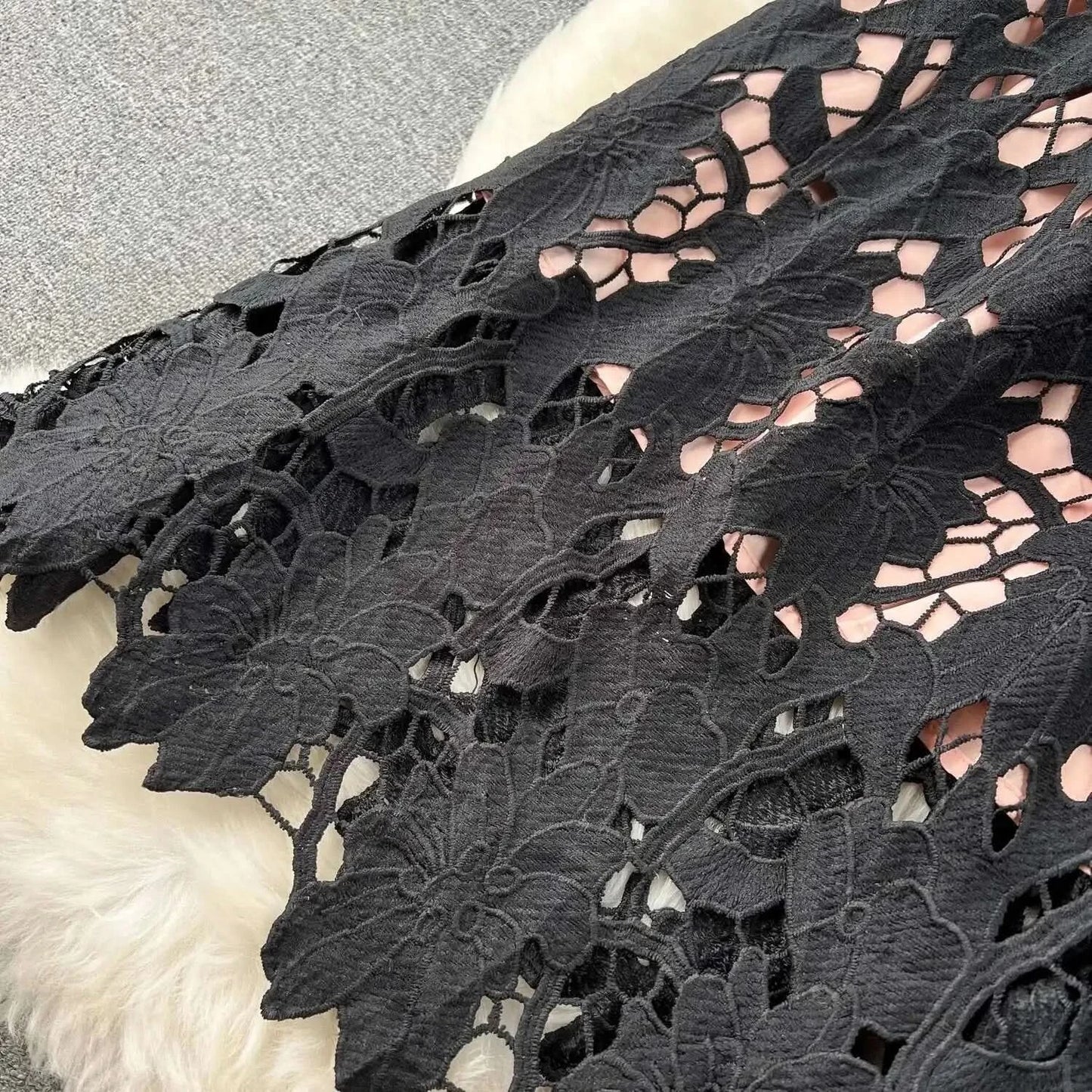 Elegant Flower Embroidery Lace Hollow Out Midi Dresses Women's 2025 Summer O Neck Short Sleeve Casual Long Dress Party Vestidos - M & M Global