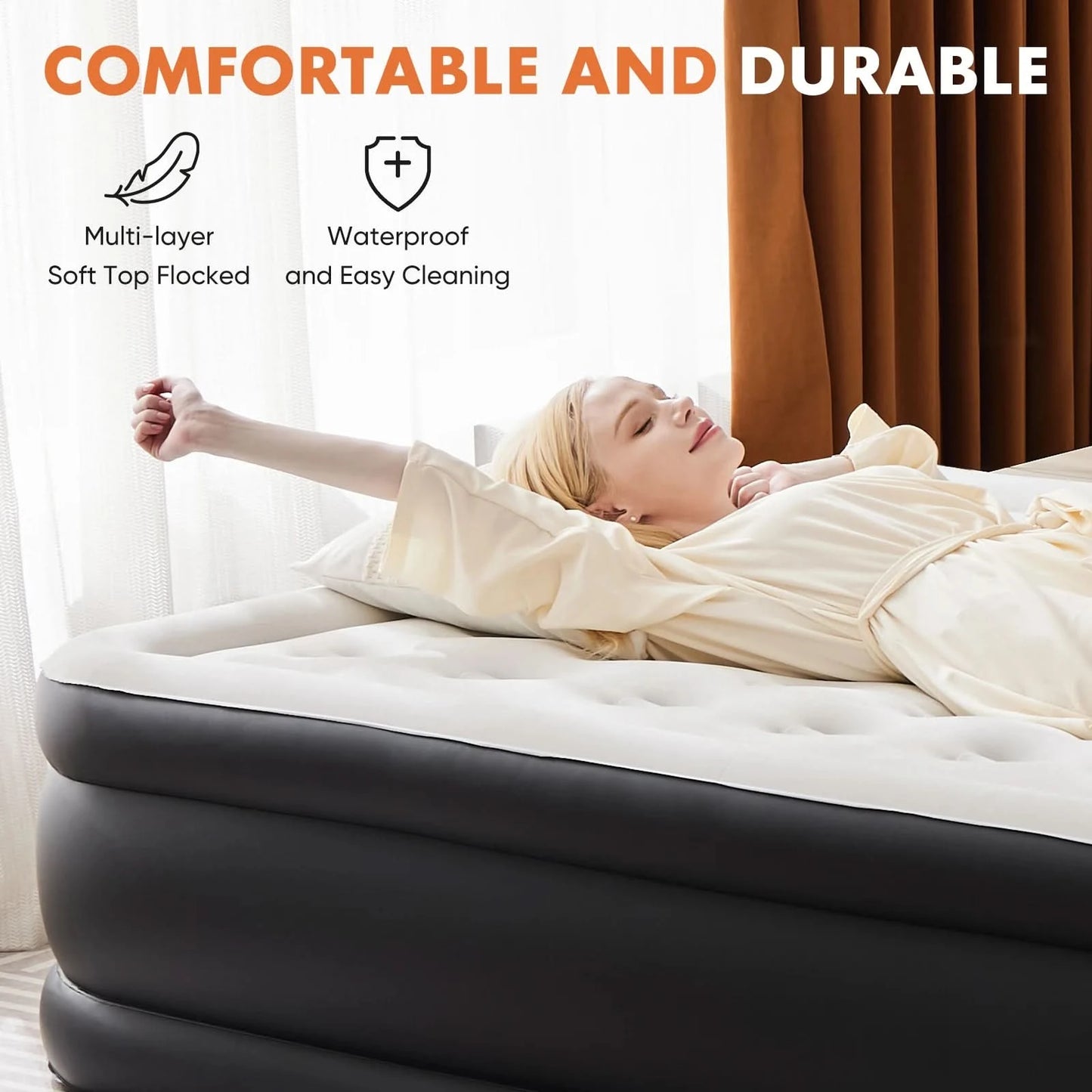 JHK Queen Twin Size Air Mattress Blow Up Double Height Non-Slip Bottom Weight Capacity 660 lbs Air Bed for Bed Home or Camping