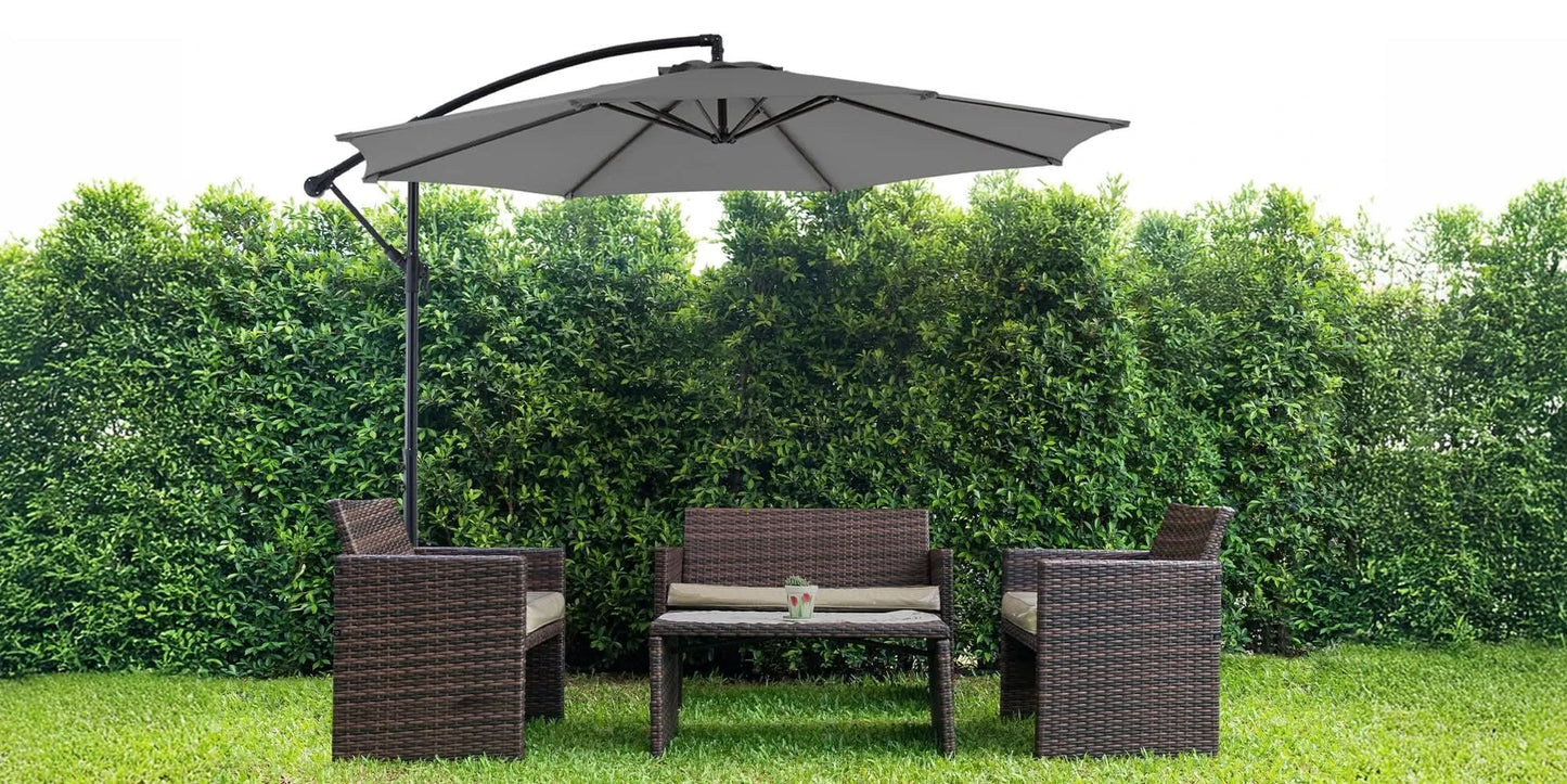 JHK 10FT Outdoor Patio Umbrella Hanging Cantilever with Easy Tilt Adjustment UV Protection 8 Sturdy Ribs for Backyard Garden