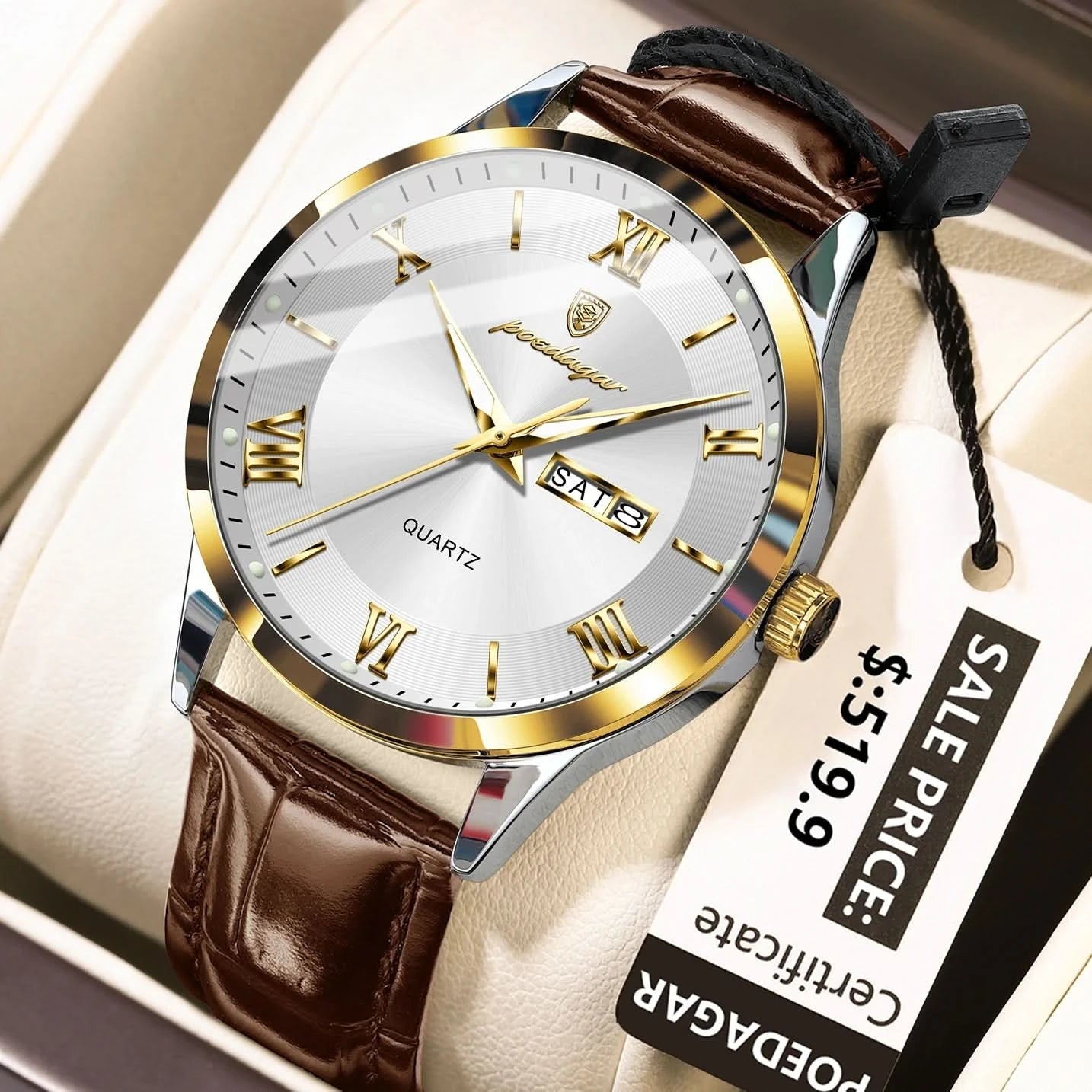 POEDAGAR Top Luxury Watch For Men Military Waterproof Luminous Date Week Man Wristwatch Leather Men's Quartz Watches Sport Reloj - M & M Global