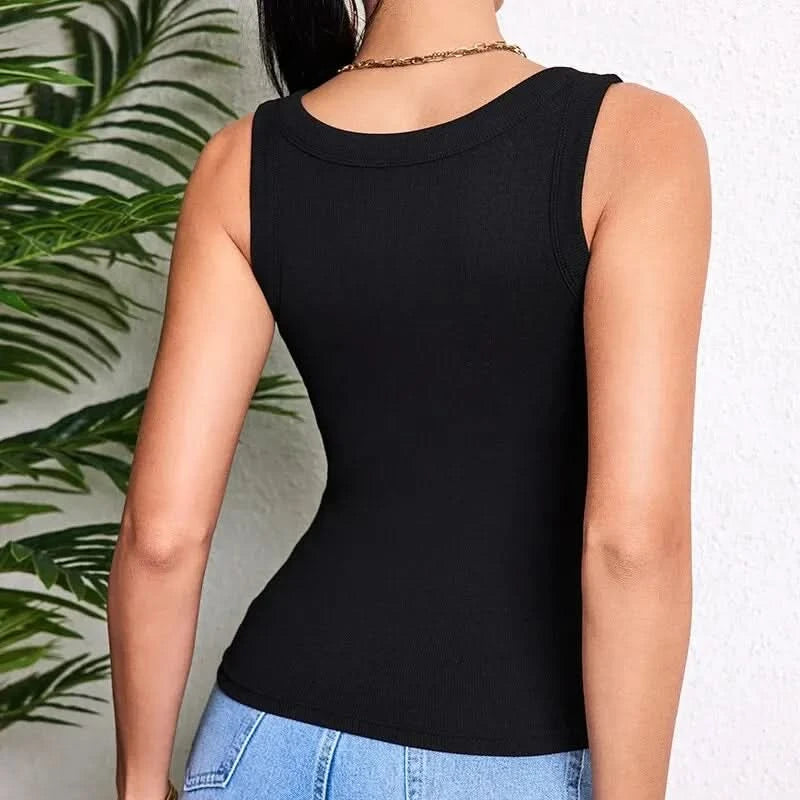 European and American Size Ladies Suspender Vest Sleeveless Top Solid Color Sexy Thread Bottoming Vest for Four Seasons. - M & M Global