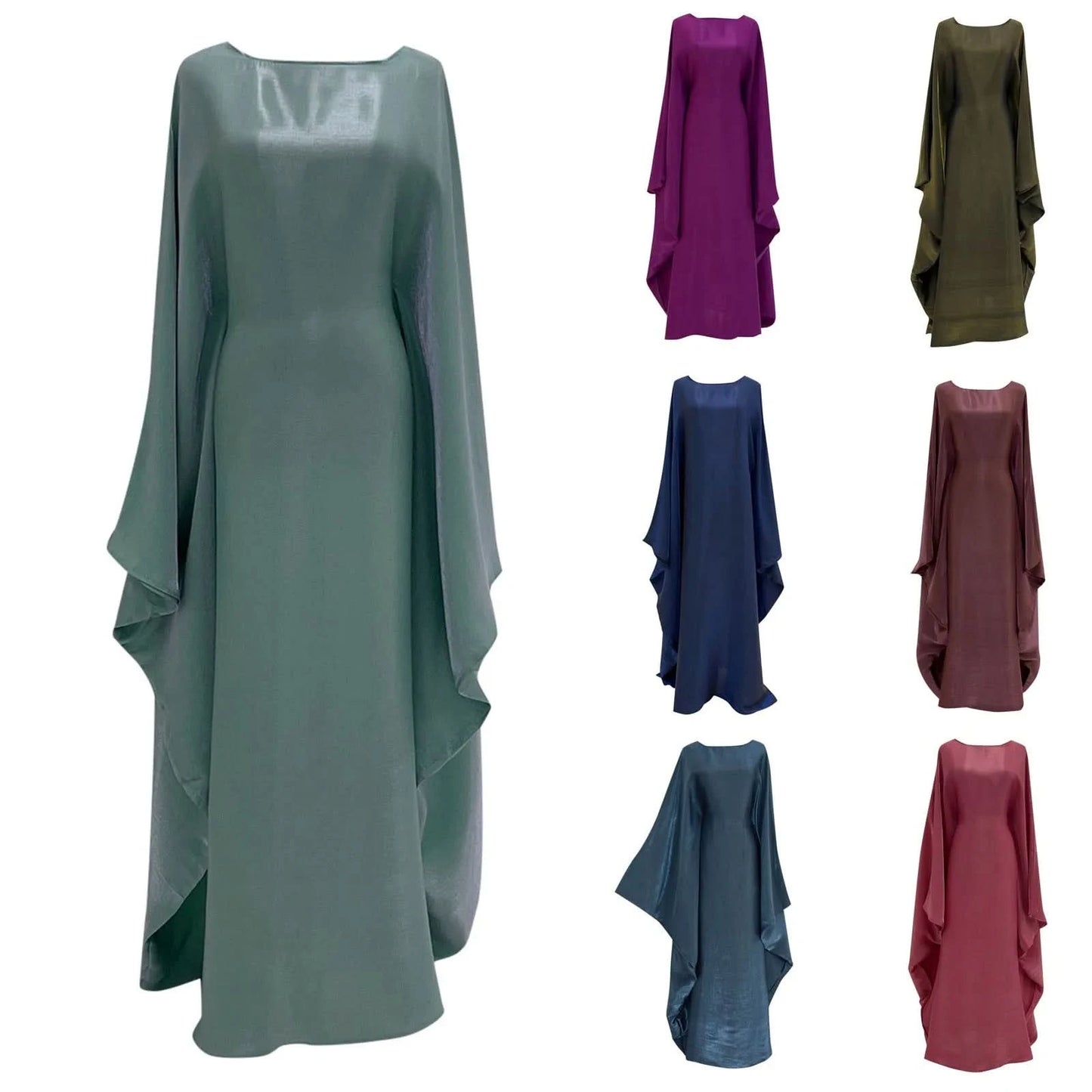 Ramadan Satin Abaya Islam Muslim Summer Batwing Sleeve Maxi Dress Kebaya Abayas For Women Kaftan Robe Musulmane Femme Vestidos - M & M Global
