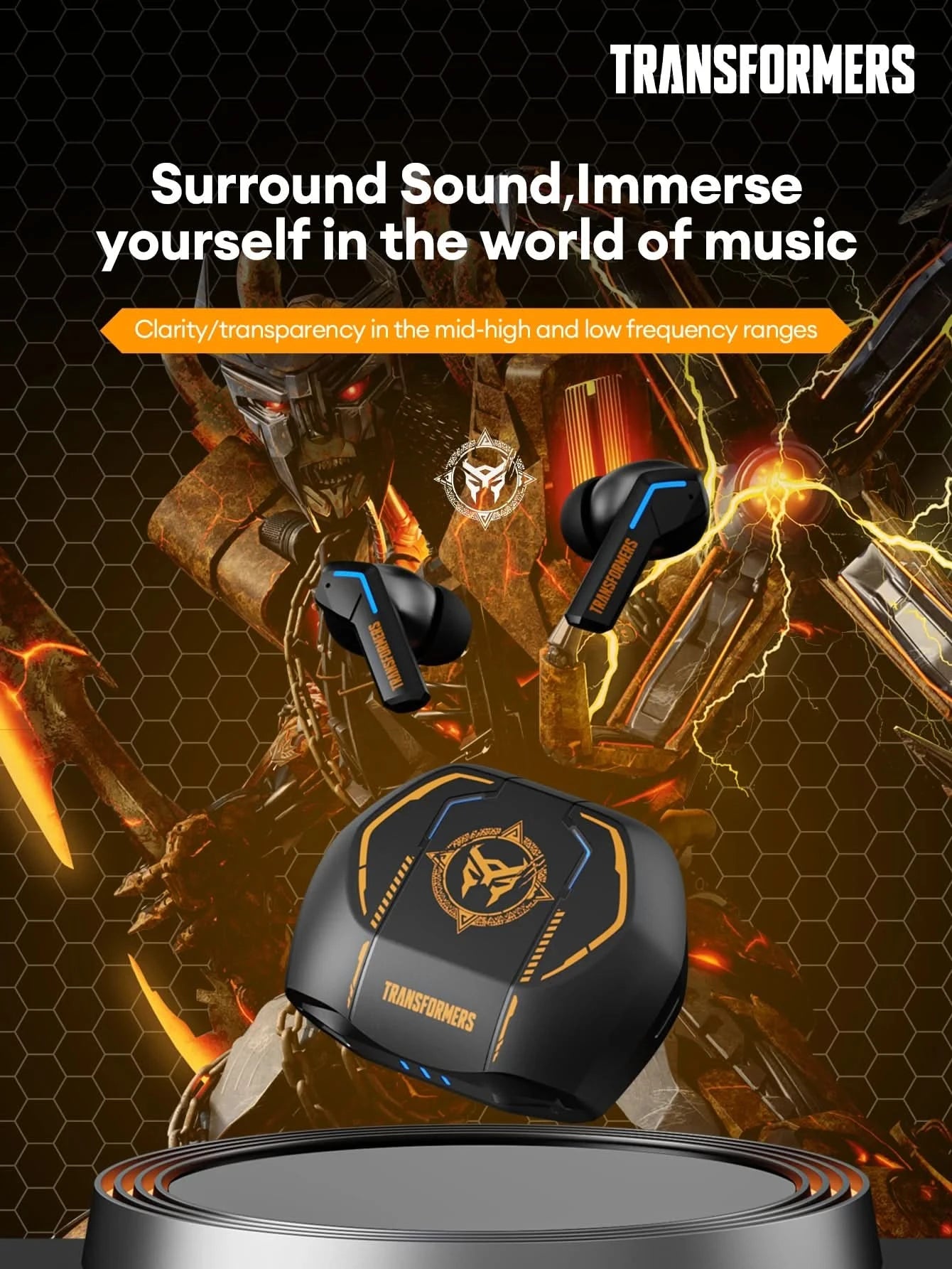Ship From US Transformers TF-T06 Bluetooth Earphones Gaming Headset Low Latency with Mic Headphones HD Call Wireless Earbuds