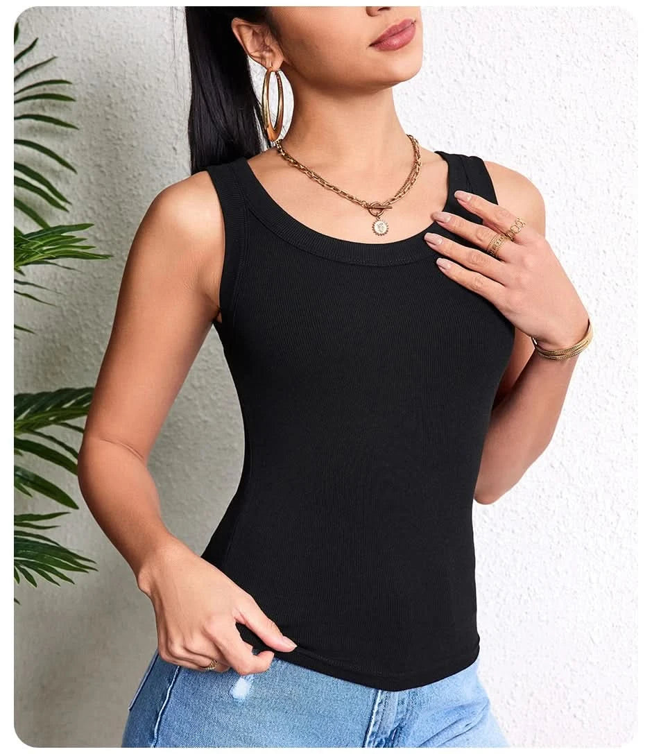 European and American Size Ladies Suspender Vest Sleeveless Top Solid Color Sexy Thread Bottoming Vest for Four Seasons. - M & M Global