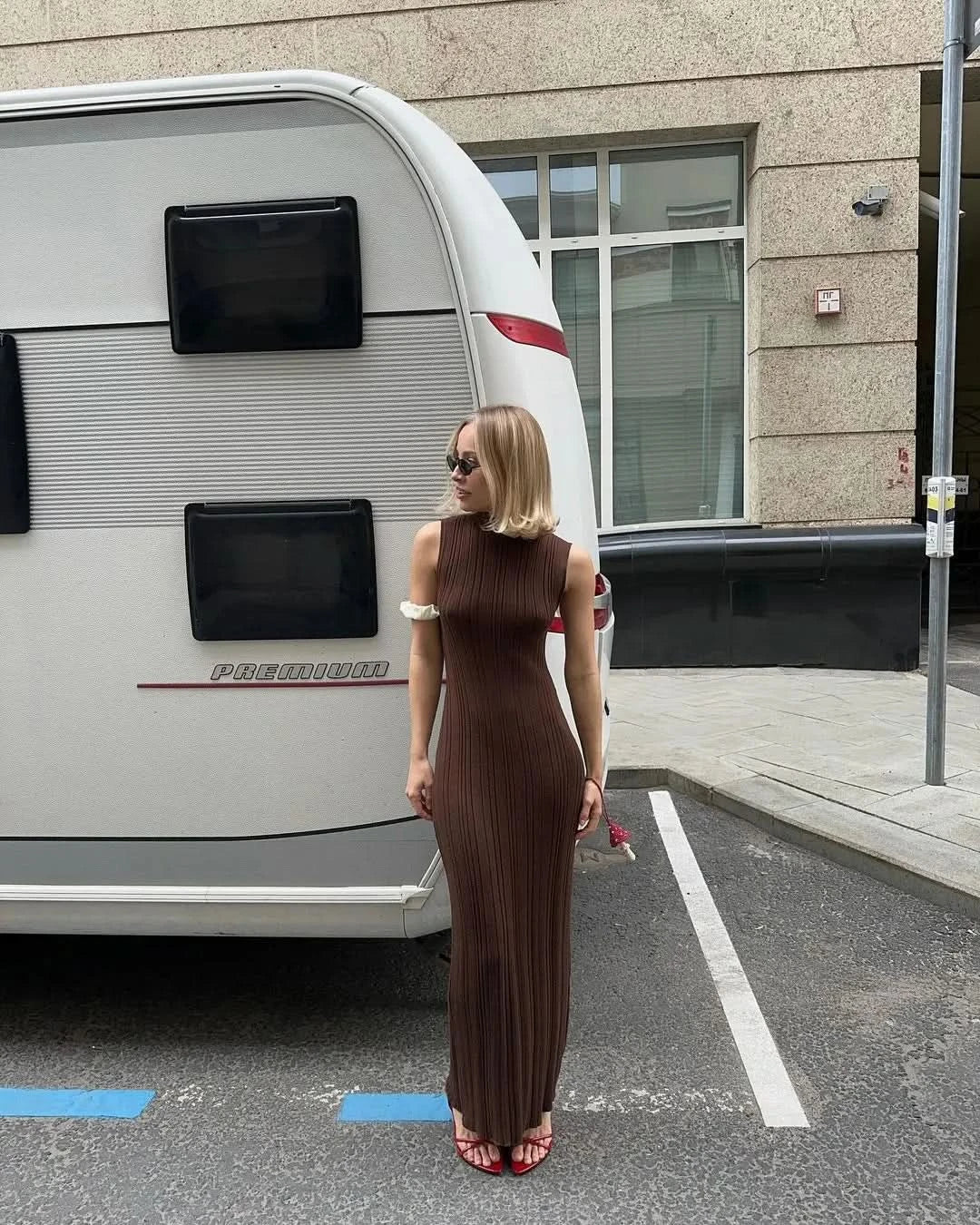 Tossy Sleeveless Knitwear Turtleneck Long Dress Female Slim Elegant Fashion Autumn 2023 Ribbed Knit Dress For Women Maxi Dress - M & M Global
