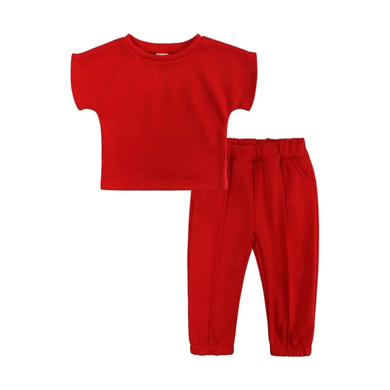 Fashion Kids Little Girls Clothing 2 Pieces Sets Cotton Solid Casual T-shirt+Elastic Waist Pants Young Children Outfits 1-6Y - M & M Global