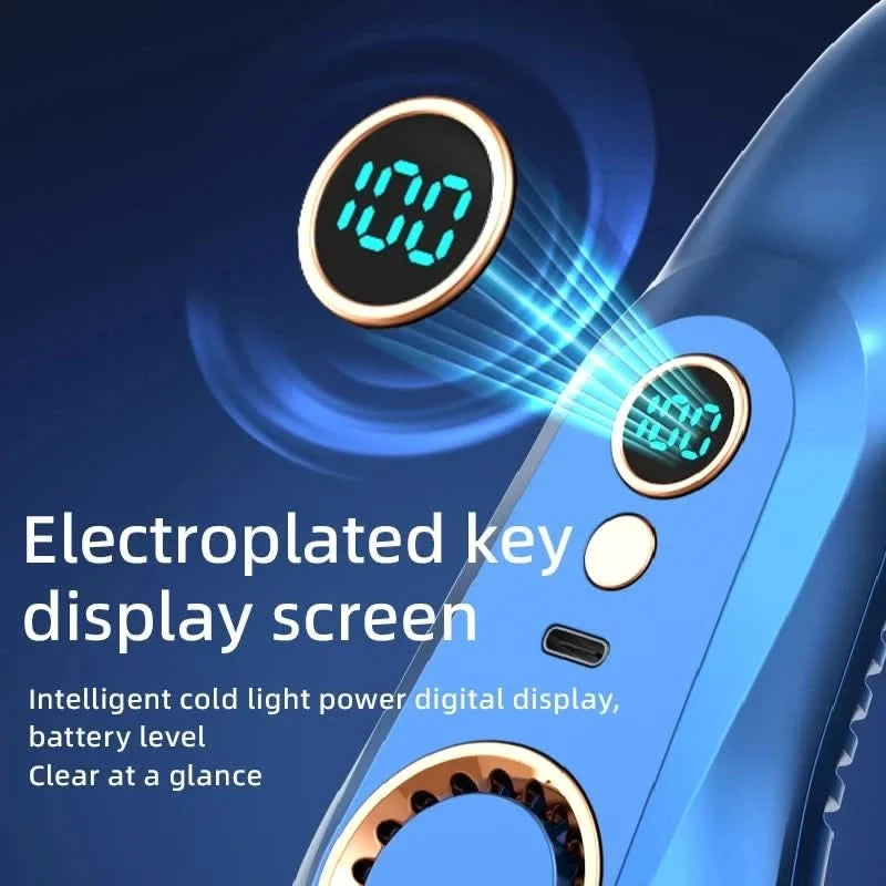New Summer Portable Mini Hanging Neck Fan Bladeless Neckband Fan Digital Display Power Air Cooler USB Rechargeable Electric Fans - M & M Global