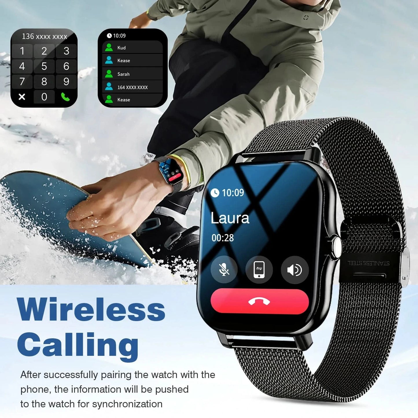 Smart watch, call reminder/rejection, message reminder view, 1.83 inch HD screen, for Android/iPhone