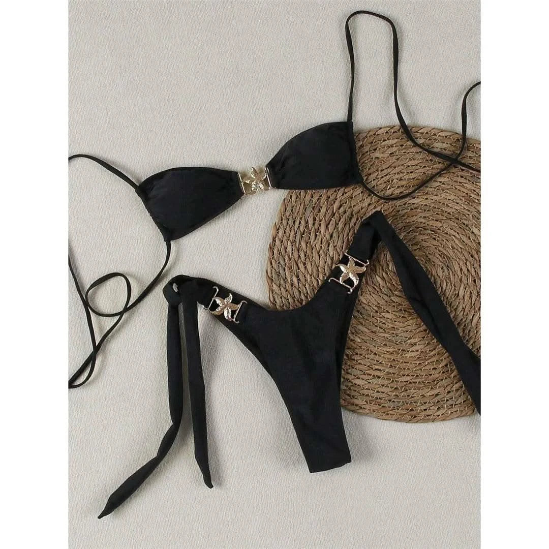 2025 Metal Star High Cut Scrunch Butt Bikini Female Swimsuit Women Swimwear Two-pieces Bikini set Bather Bathing Suit Swim V6419 - M & M Global