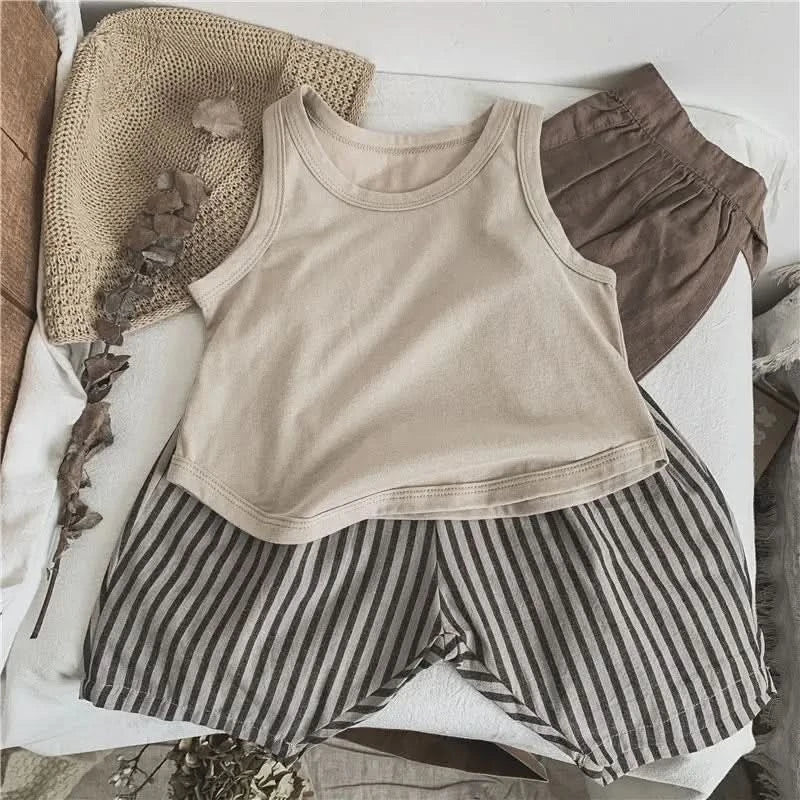 Korean Glutinous Kids Boys Tank Top Cotton Solid Round Collar Infant Babys Boy Vest Tees Thin Cool Sleeveless Tops For 1-6Y Boys - M & M Global