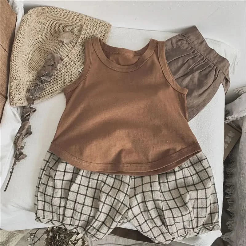 Korean Glutinous Kids Boys Tank Top Cotton Solid Round Collar Infant Babys Boy Vest Tees Thin Cool Sleeveless Tops For 1-6Y Boys - M & M Global