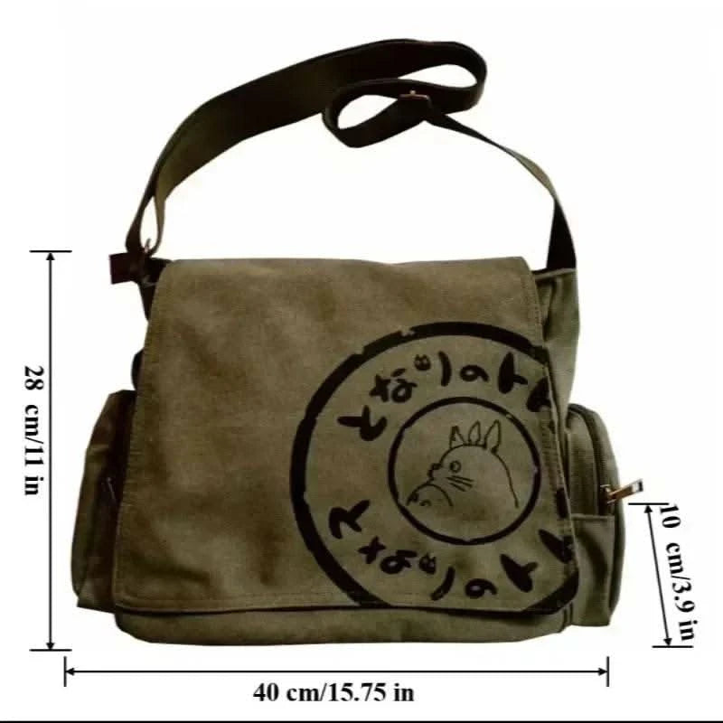 Canvas Messenger Handbag Large Capacity Washed Women Oblique Straddle Canvas Bag Simple Vintage Cartoon Leisure Shoulder Handbag - M & M Global