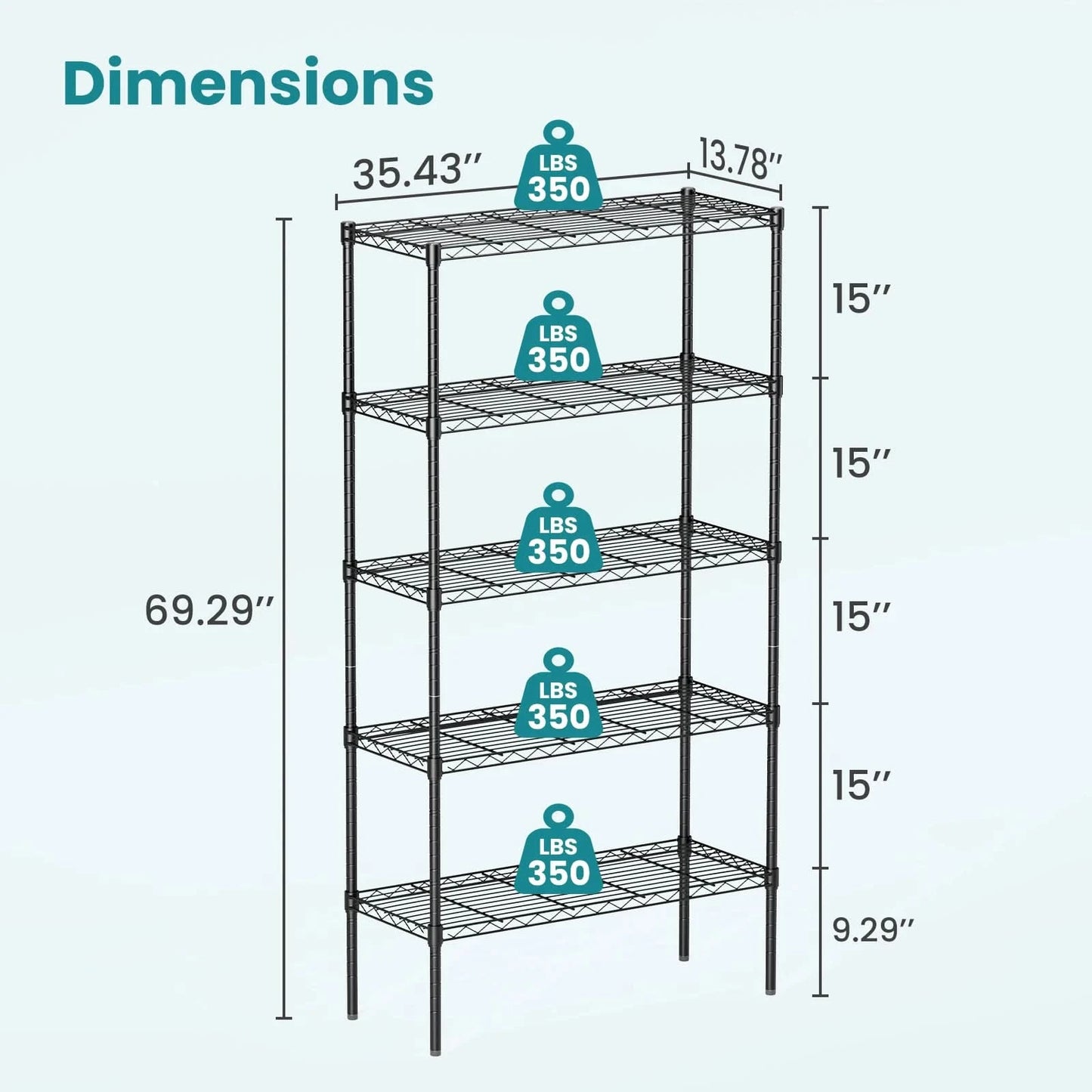 JHK 3-5 Tier Storage Bookshelf Adjustable Metal Wire Racks Heavy Duty Standing Shelf Organizer for Living Room and Kitchen
