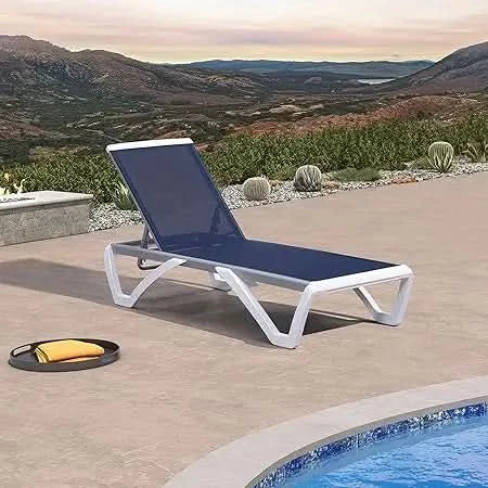 Patio Chaise Lounge Chair Set of 3 Outside Aluminum Plastic Stackable Tanning Chairs with Armrests and Side Table for Pool Sunb