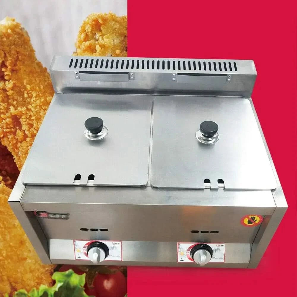 12 Liter Dual Tanks Commercial Stainless Steel Deep Fryer High Capacity Professional Gas Countertop Kitchen Frying Machine for F - M & M Global