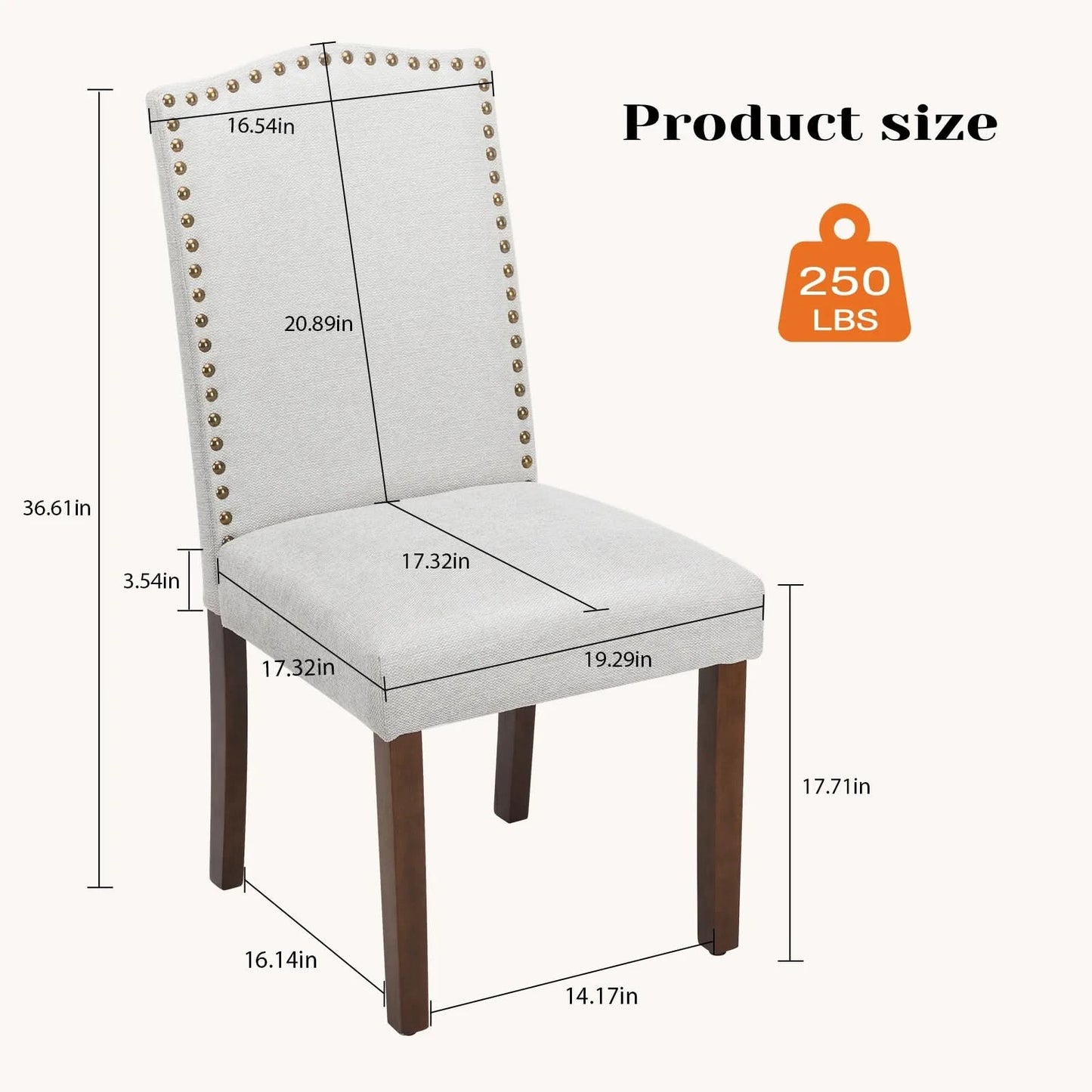JHK Dining Chairs Padded Backrest Set Of 2 Thickened Sponge Cushion Upholstered Fabric Kitchen Chairs With Nailhead Trim Home