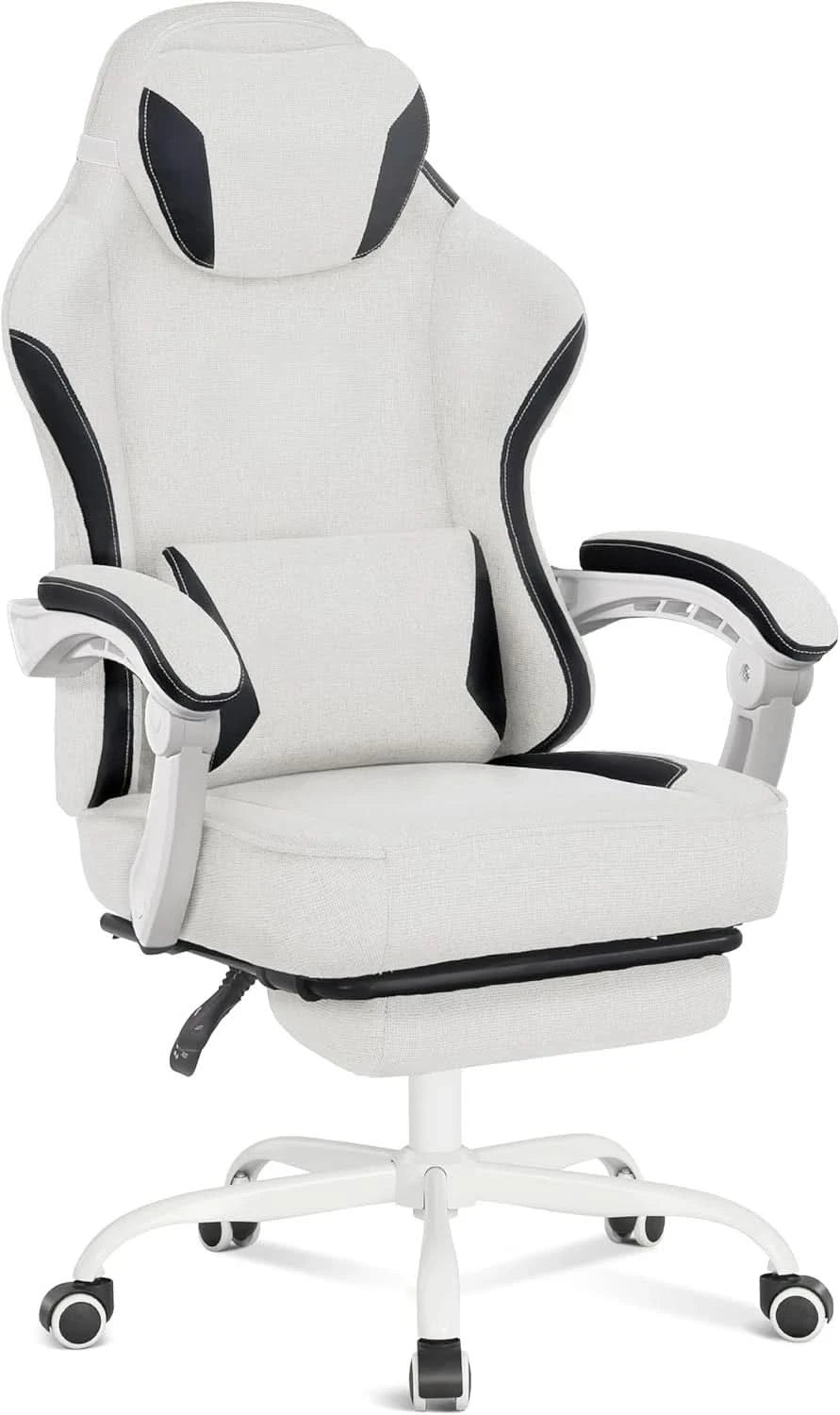 Gaming Chair,Computer Chair Fabric with Pocket Spring Cushion, Office Chair with Footrest and Massage Lumbar Support, Reclining