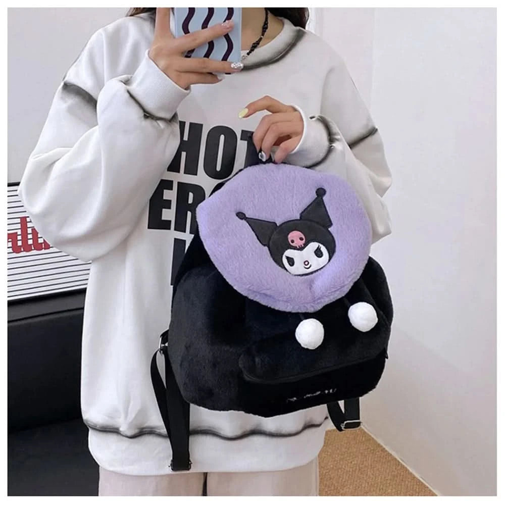 Sanrio Kuromi Melody Cartoon Cute Puppy Plush Flip Backpack Women's Casual Large Capacity Cute kawaii Cartoon School Bag Mochila - M & M Global