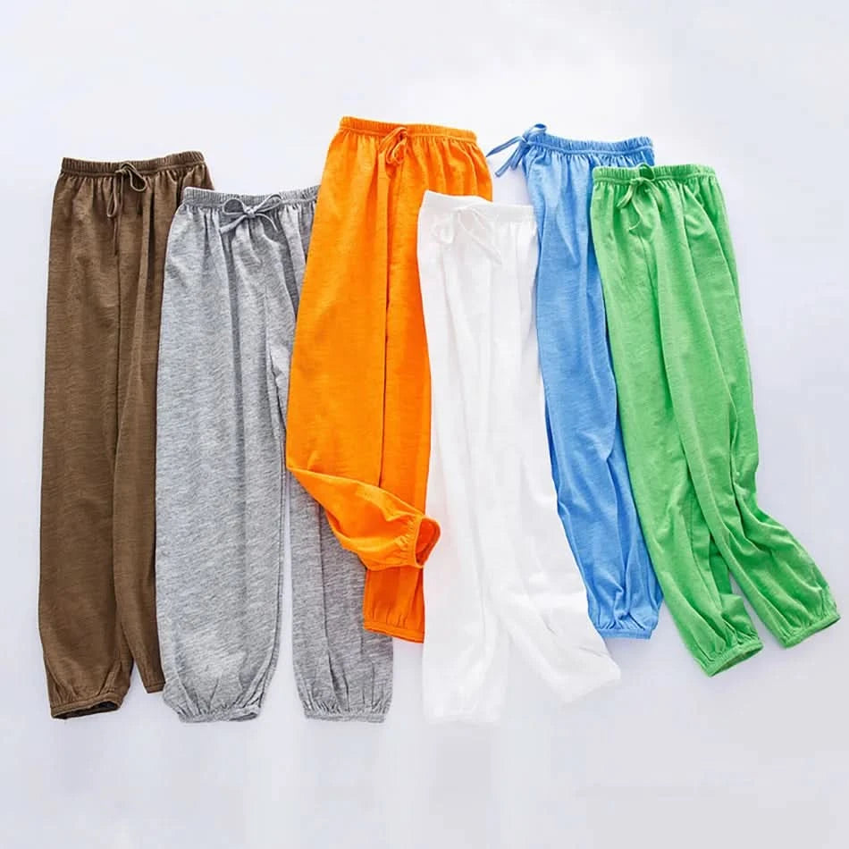 Boy Girl Breathable Bamboo-Cotton Long Pants for Children Unisex Style Elastic Waist Summer Sleepwear Kids Nightwear Trousers - M & M Global
