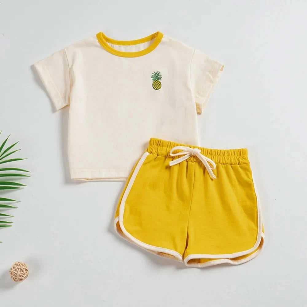 Summer 2pcs Children Clothes Sets Korea Moon Print Outfits Muslin Patchwork Casual Suits Kids Shorts T-shirt Boys Girls Outfits - M & M Global