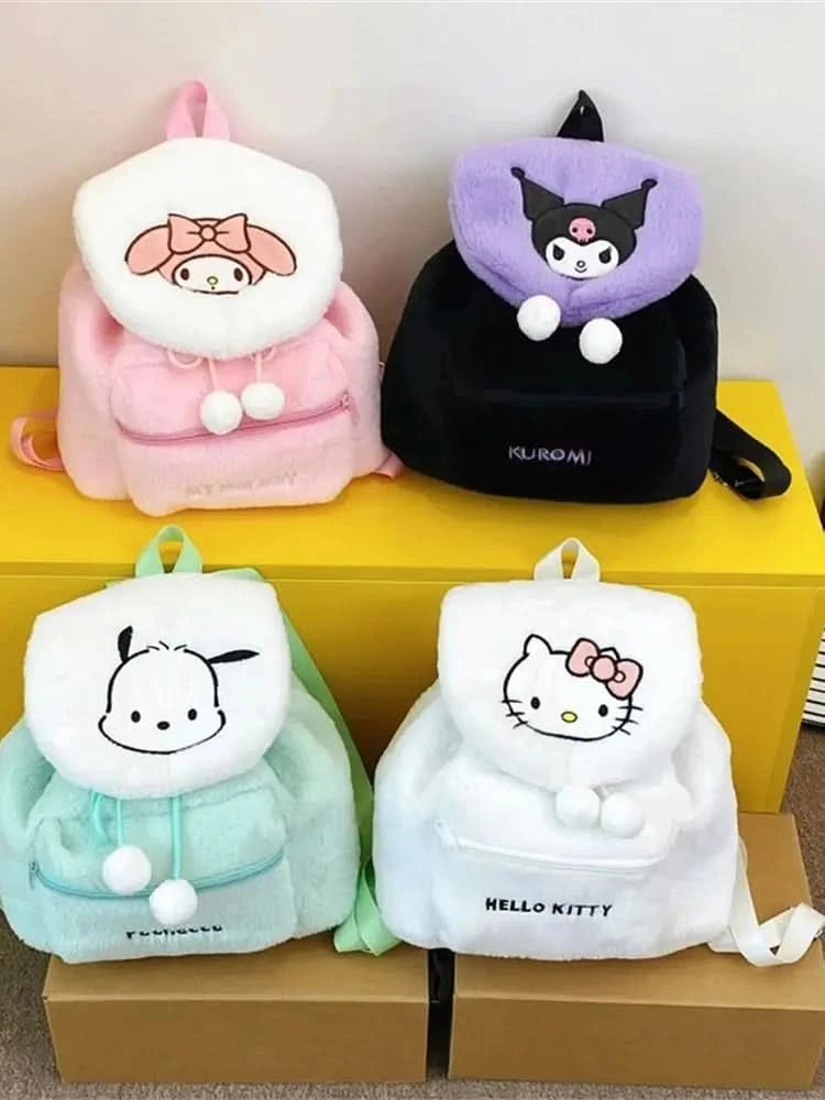 Sanrio Kuromi Melody Cartoon Cute Puppy Plush Flip Backpack Women's Casual Large Capacity Cute kawaii Cartoon School Bag Mochila - M & M Global