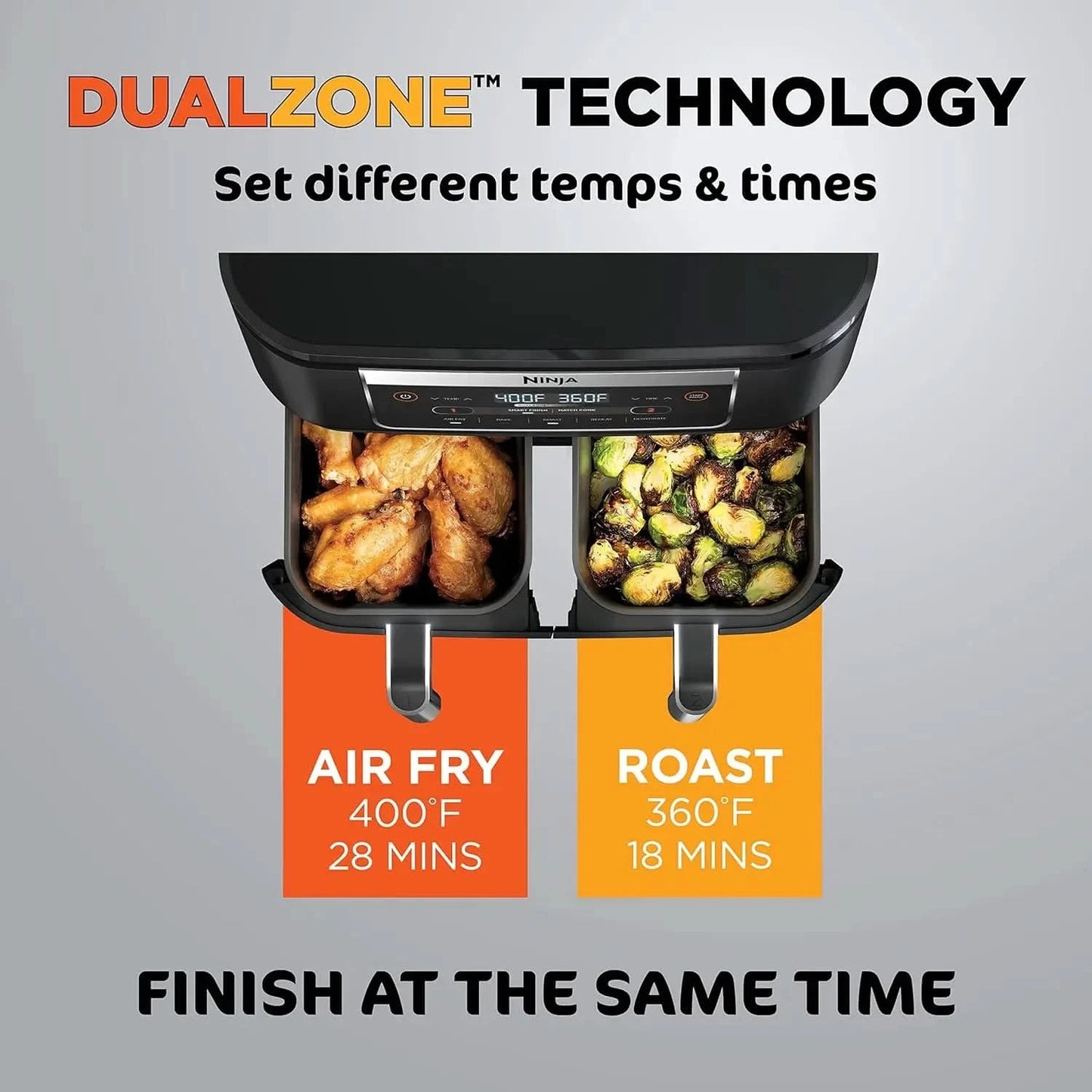 DZ090 Foodi 6 Quart 5-in-1 DualZone 2-Basket Air Fryer with 2 Independent Frying Baskets, Match Cook & Smart Finish to Roast, Ba - M & M Global