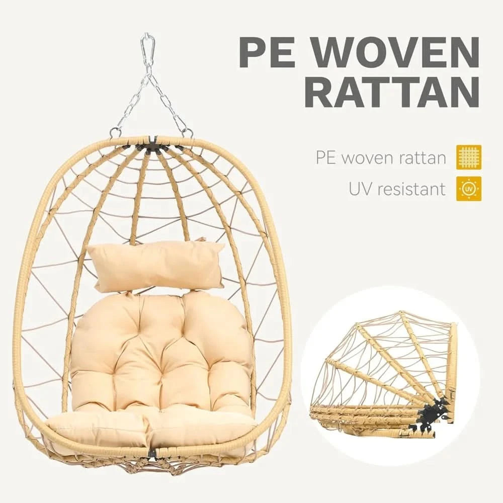 Egg Hanging Swing Chair with Stand Egg Chair Wicker Egg Chair with Cushions 330lbs for Patio, Bedroom, Garden and Balcony
