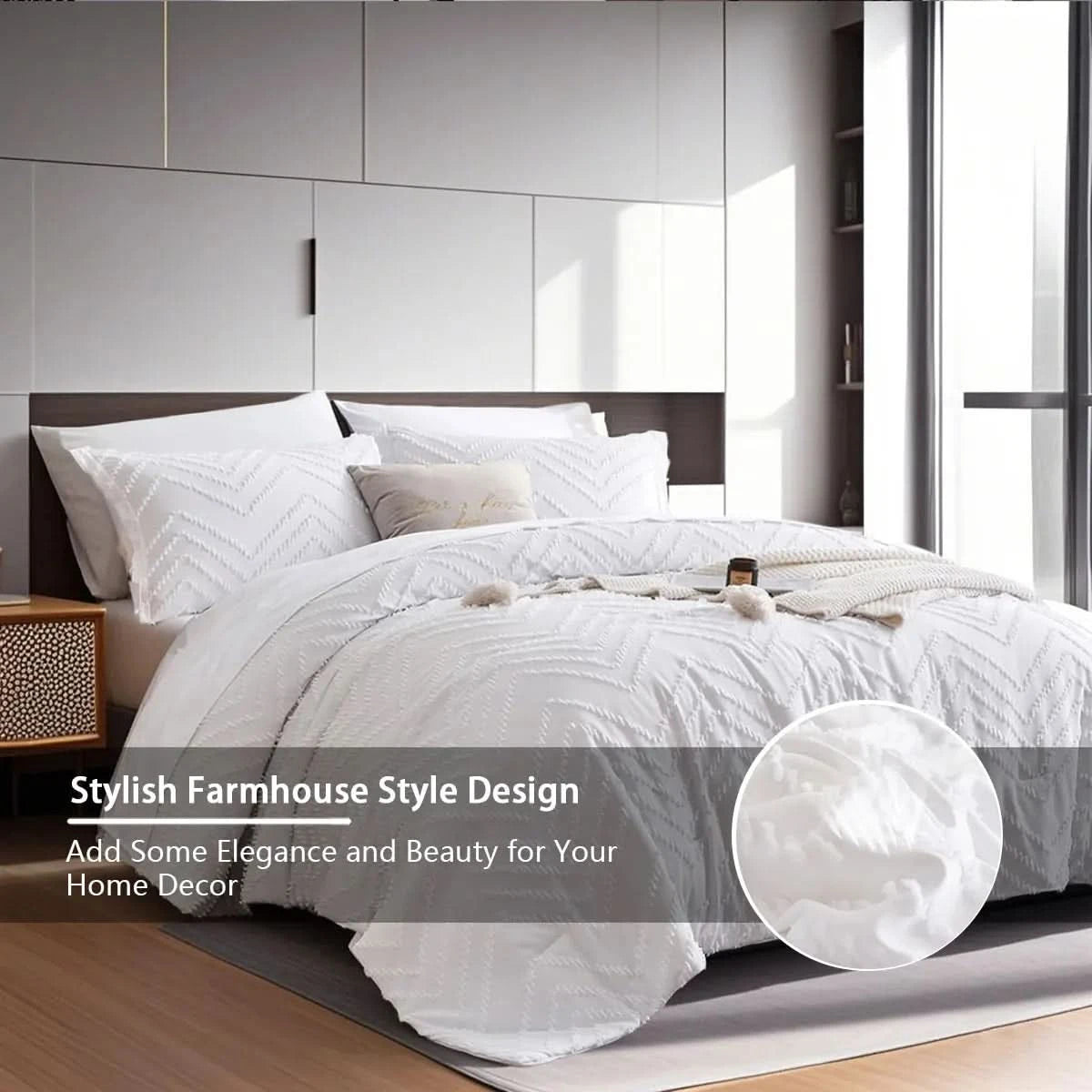 Tufted Comforter Set-7 Pieces in a Bag, Bedding Sets with Comforters,Flat Sheets, Fitted Sheet,2 Pillowcases & 2 PillowShams