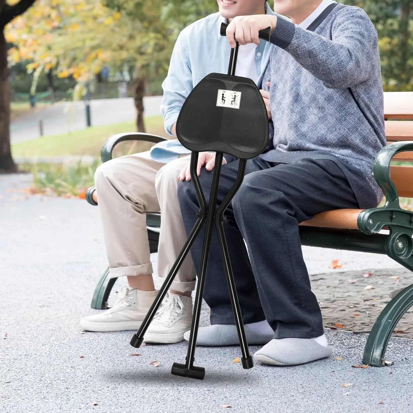 Portable Folding Cane with Seat Travel Cane Chair Walking Cane Walking Chair Walking Stick Walking Stool Load 249.12lbs Black