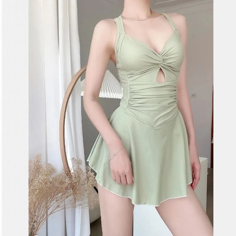 Women Hanging Neck Sweet Cute Swimwear Sexy One-piec Beach Wear Swim Suit Beach Dress Swimsuit High Waist Bathing Suit For Girls - M & M Global