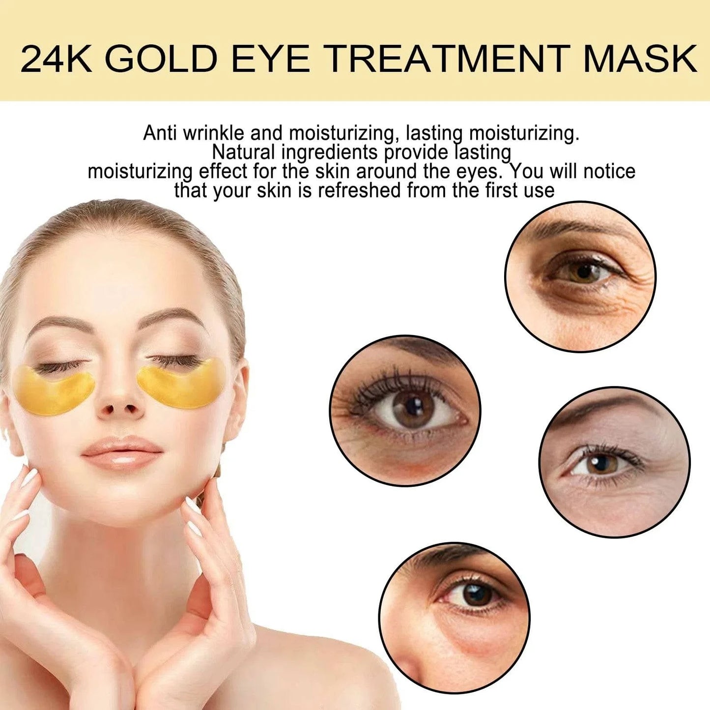 60PCS 24K Gold Eye Mask Anti Dark Circles Removal Eyes Bags Moisturizing Firming Eye Patches Eyes Skin Care Products - M & M Global