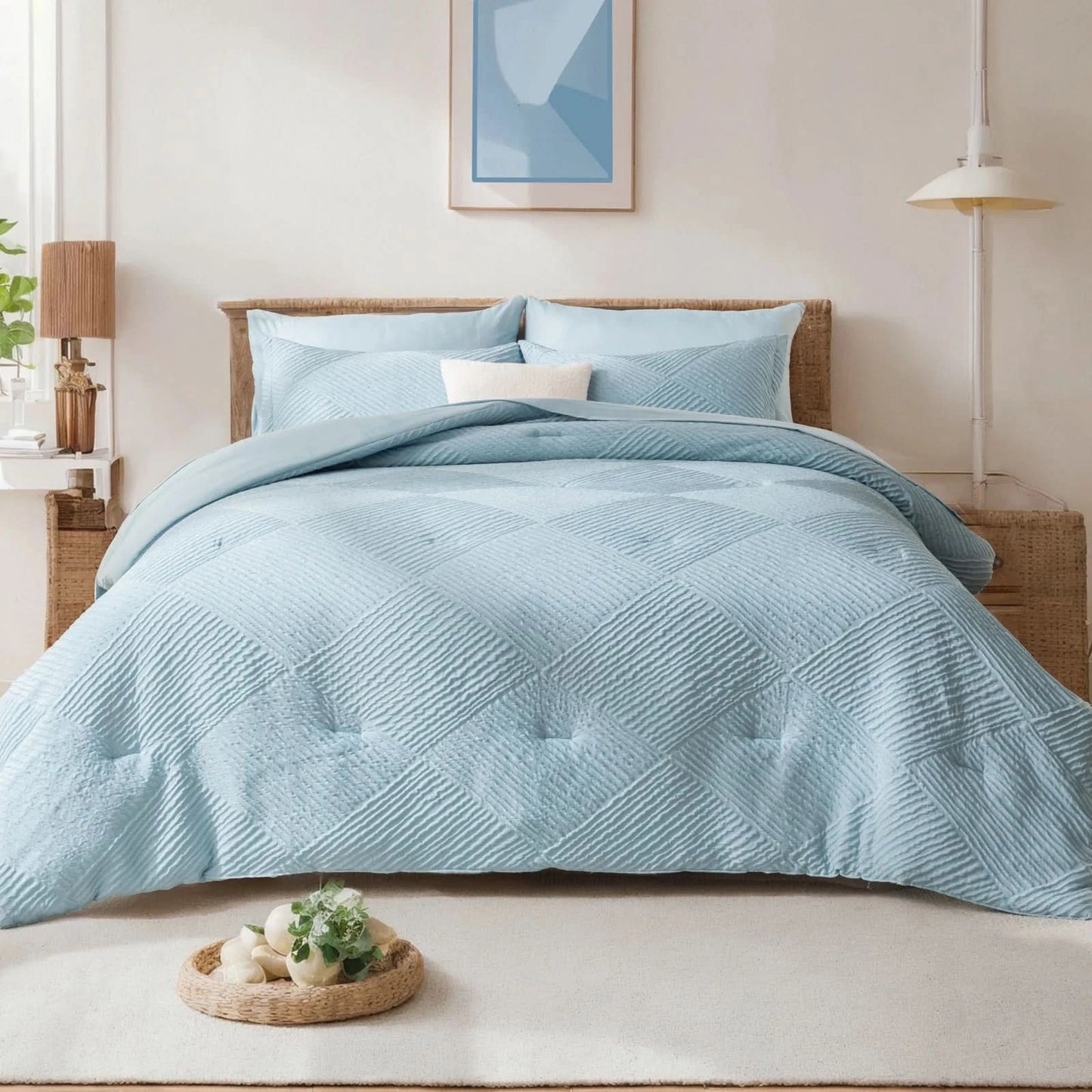 solid striped check Comforter set, soft microfiber, lightweight and breathable, easy to care for - bedding set for all seasons