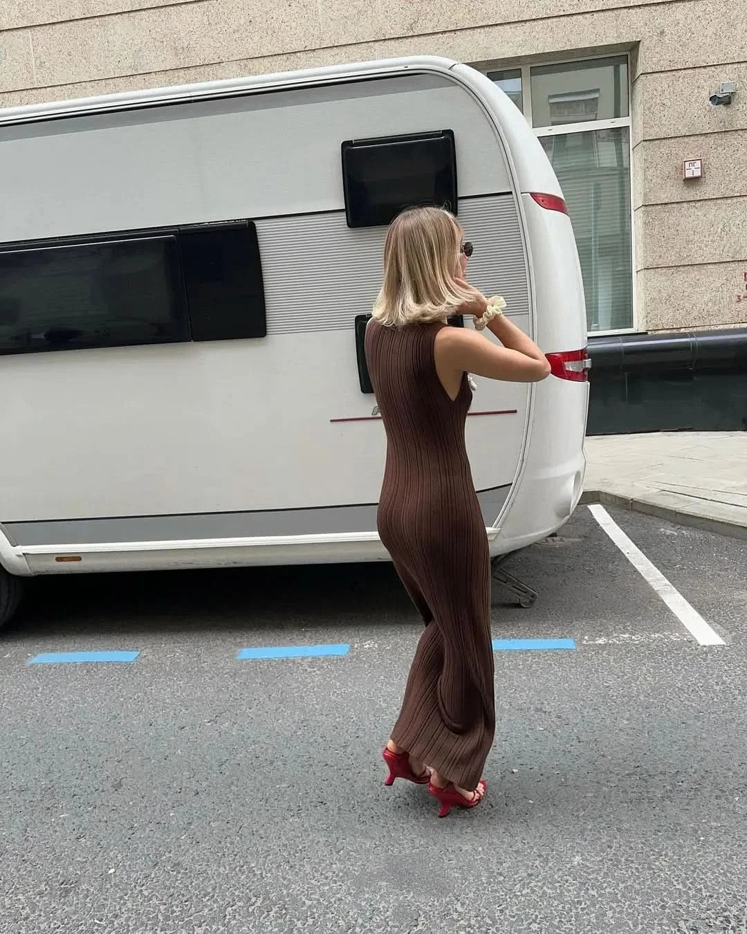Tossy Sleeveless Knitwear Turtleneck Long Dress Female Slim Elegant Fashion Autumn 2023 Ribbed Knit Dress For Women Maxi Dress - M & M Global