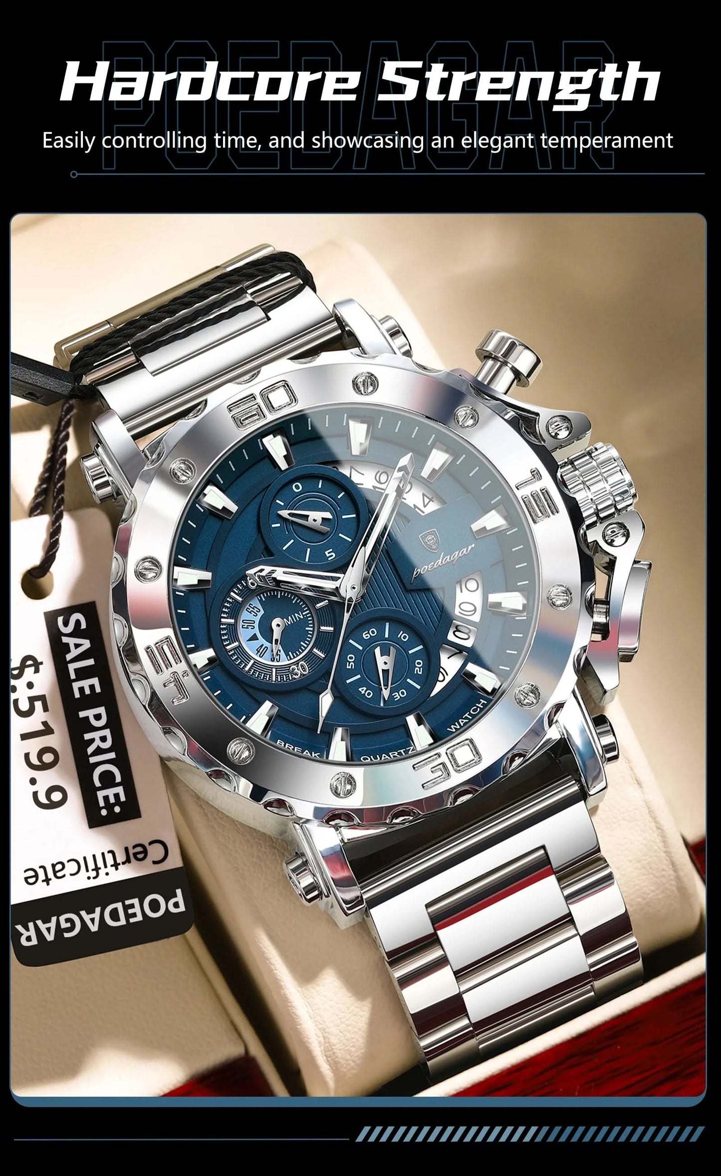 POEDAGAR Luxury Watch For Men Calendar Luminous Waterproof Man Clock Male Chronograph Stainless Steel Men's Quartz Watches Reloj - M & M Global