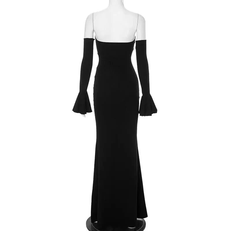 Trendix Black Elegant Evening Dress Women Sexy Off Shoulder Slim High Waist Tube Dresses Beach Party Ruffle Backless Long Dress - M & M Global