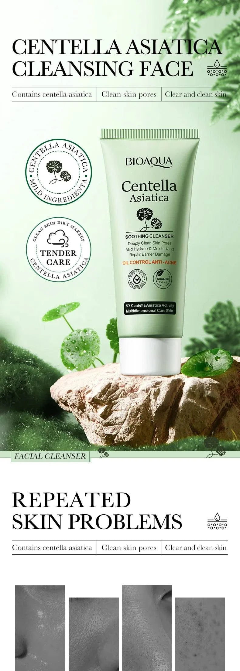 BIOAQUA Centella Asiatica Facial Cleanser Moisturizing Oil Control Face Cleansing Face Wash Foam Facial Cleanser Skin Care - M & M Global