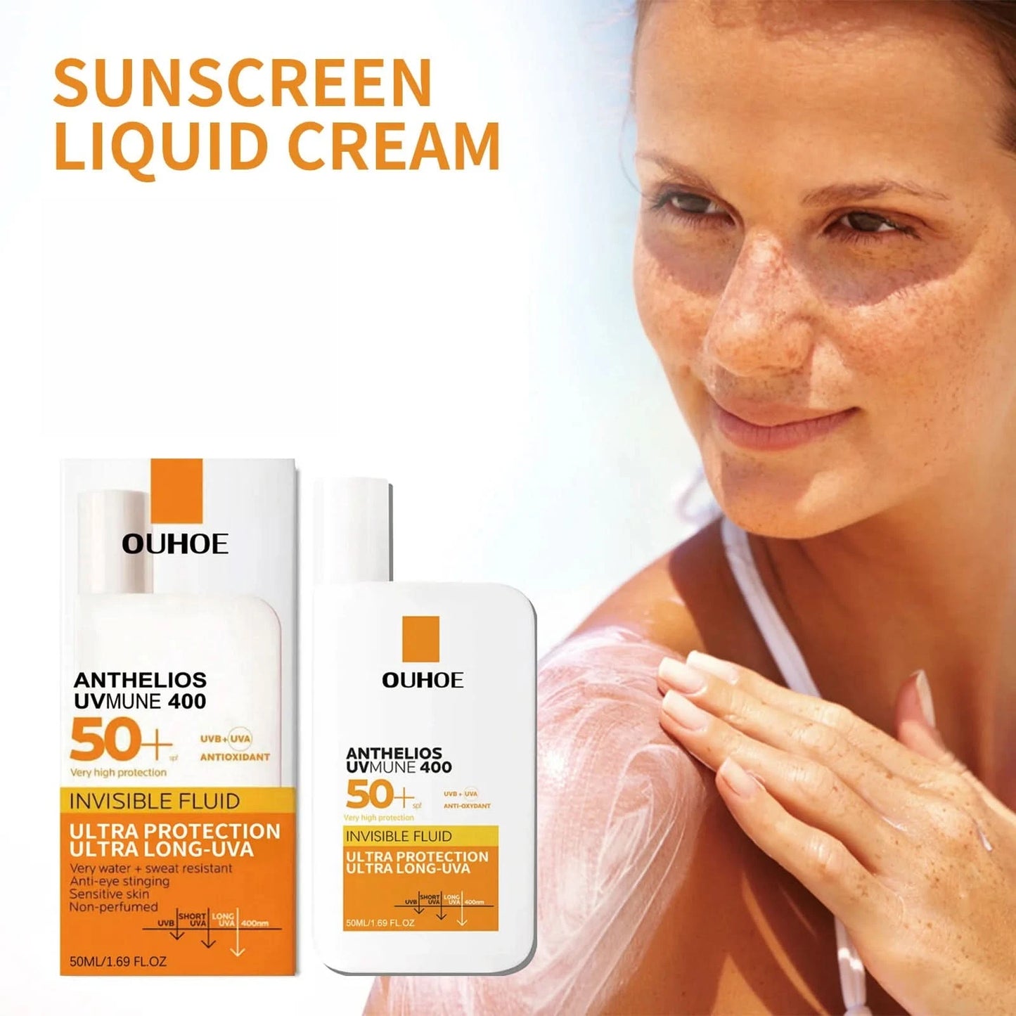 New Invisible Fluid Sunscreen SPF 50+ High Quality Water + Sweat Resistant Hydrating Moisturize Lotion Sunscreen Liquid Cream - M & M Global