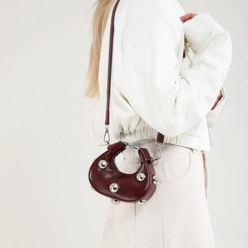 Retro Versatile Ladies Mini Handbag Women Big Rivet Personality Luxury Designer Crossbody Bags for Women Streetwear Shoulder Bag - M & M Global