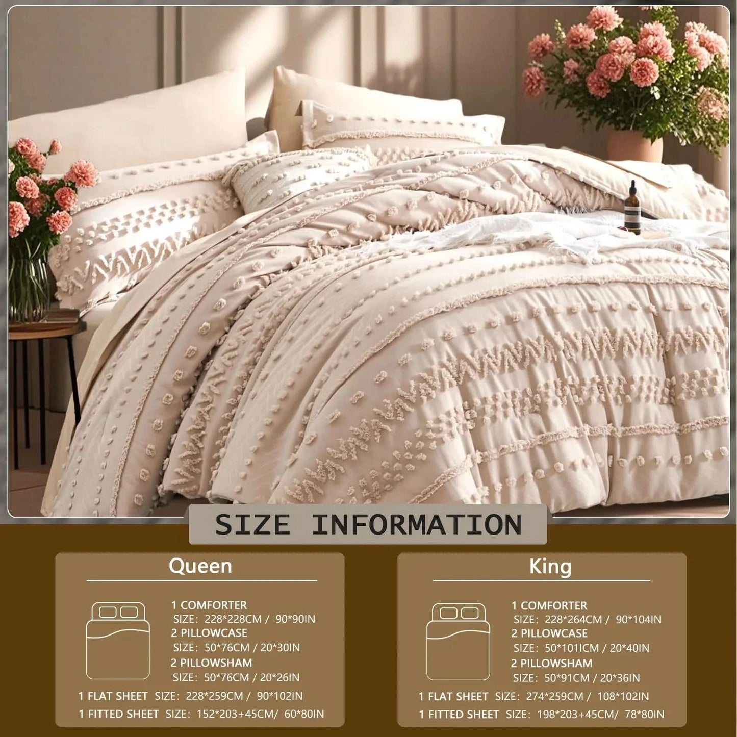 7-Piece Tufted Comforter Set – Soft All-Season Bedding Set with Decorative Pillows, Stylish Bed Set for Bedroom Decor, Ideal Gift for Any Occasion