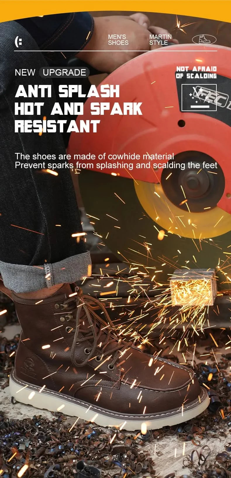 Two layer cowhide high top anti-smash anti-puncture breathable fashion labour insurance shoes