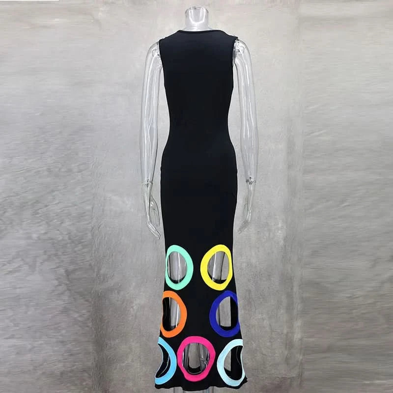Summer Black Slim Hollow Sexy Party Vacation Long Dress Women's Elegant Casual Sleeveless Sundress New High Waist Evening Dress - M & M Global