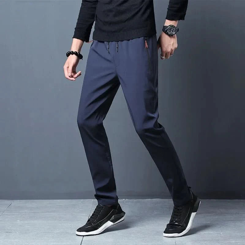 Men's Casual Pants Stretch Slim Fit Elastic Waist Jogger Korean Classic Blue Black Gray Male Brand Trousers Plus Size - M & M Global