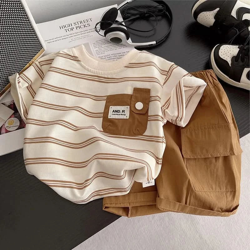 Fashion Summer Kids Baby Boys Striped Clothing Suits Short Sleeve T-Shirt+Shorts Casual Clothes Outfit Girls Clothes 2PCS/Set - M & M Global